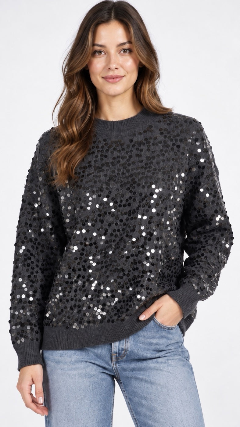 Sequin Embellished Jumper - Black