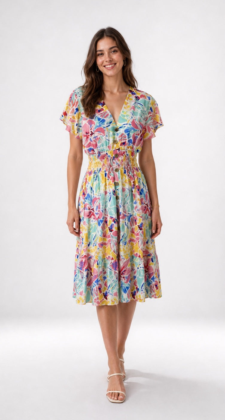Floral Print Midi Dress with Flutter Sleeves - Mixed Pack