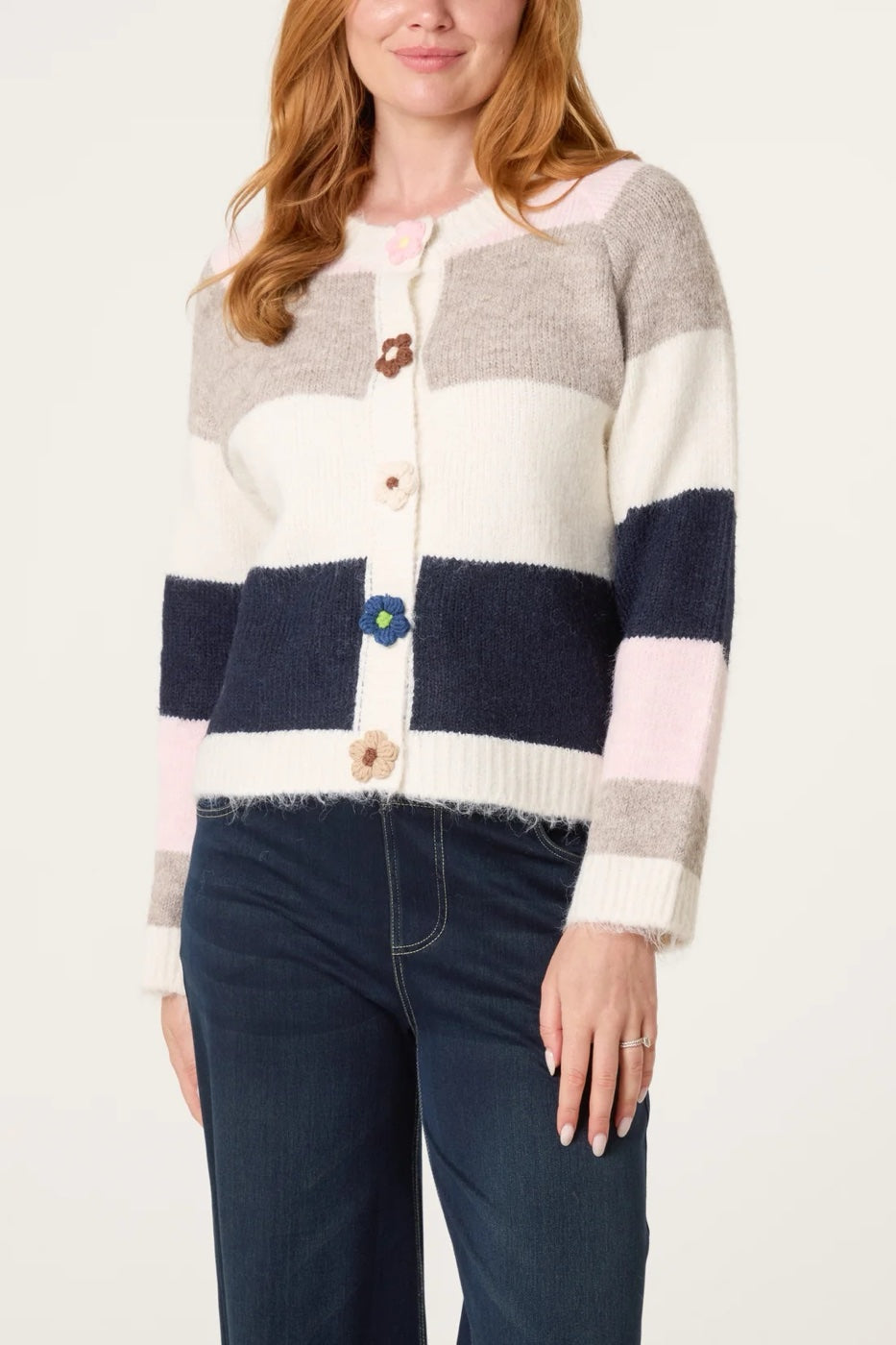 Striped Appliqué Button Cardigan - Navy (2)