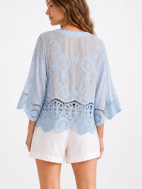 Apple Embroidered Blouse with Crochet Trim - Mixed Pack (2)