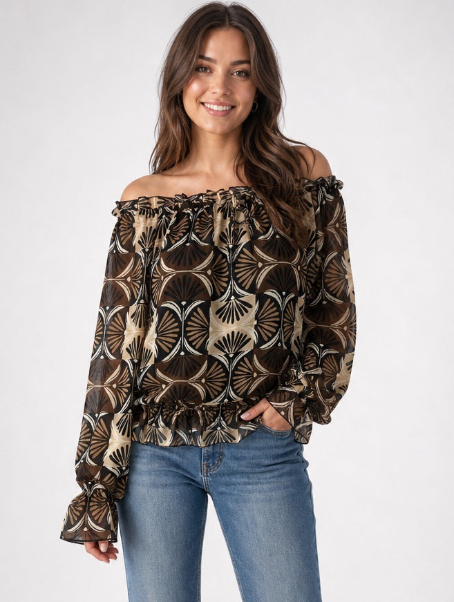Off-the-Shoulder Blouse with Tie Neck - Mixed Pack
