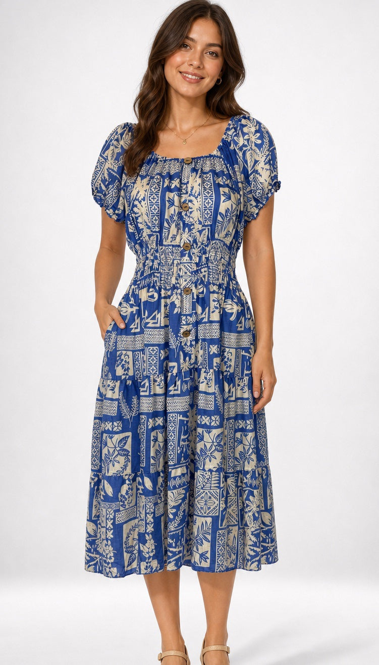 Patch Print Shirred Midi Dress - Mixed Pack