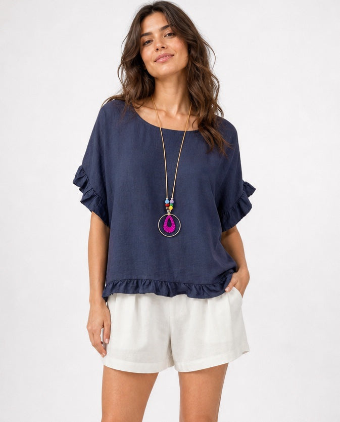 Textured Ruffle Trim Necklace Top - Mixed Pack