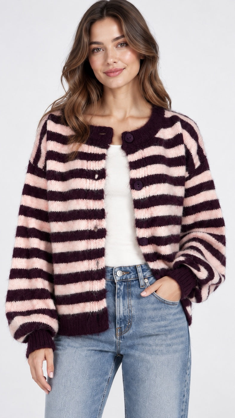 Striped Knit Button-Down Wool Cardigan - Mixed Pack