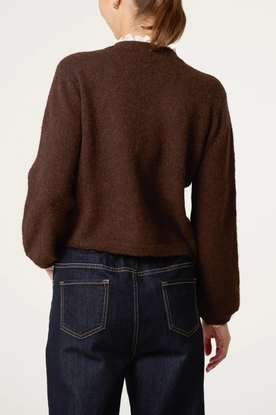 Lace Trim Knit Cardigan - Chocolate (2)