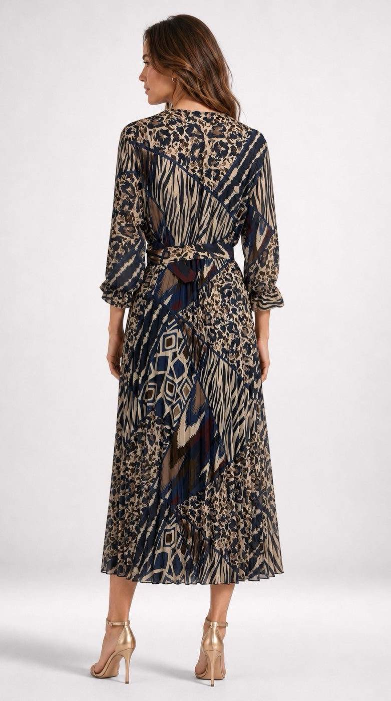 Patchwork Print Belted Midi Dress - Mixed Pack (2)
