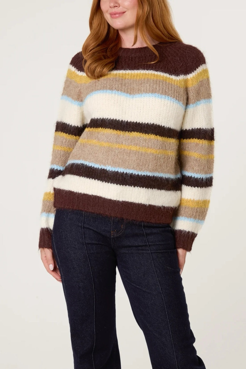 Multi Stripe Textured Soft Knit Jumper - Chocolate