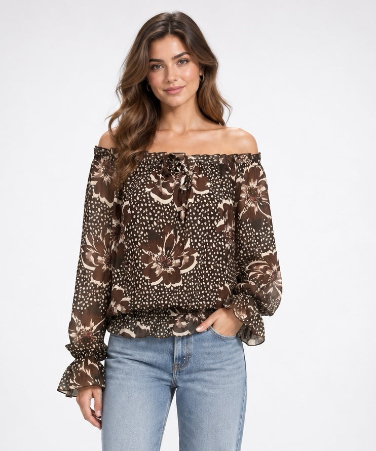 Floral Dear Print Off-the-Shoulder Blouse - Mixed Pack