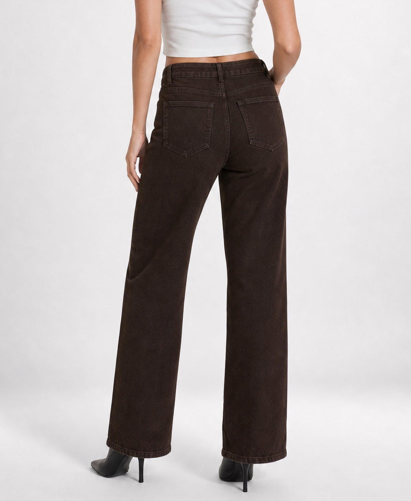 Wide Leg Denim Jeans - Chocolate (2)