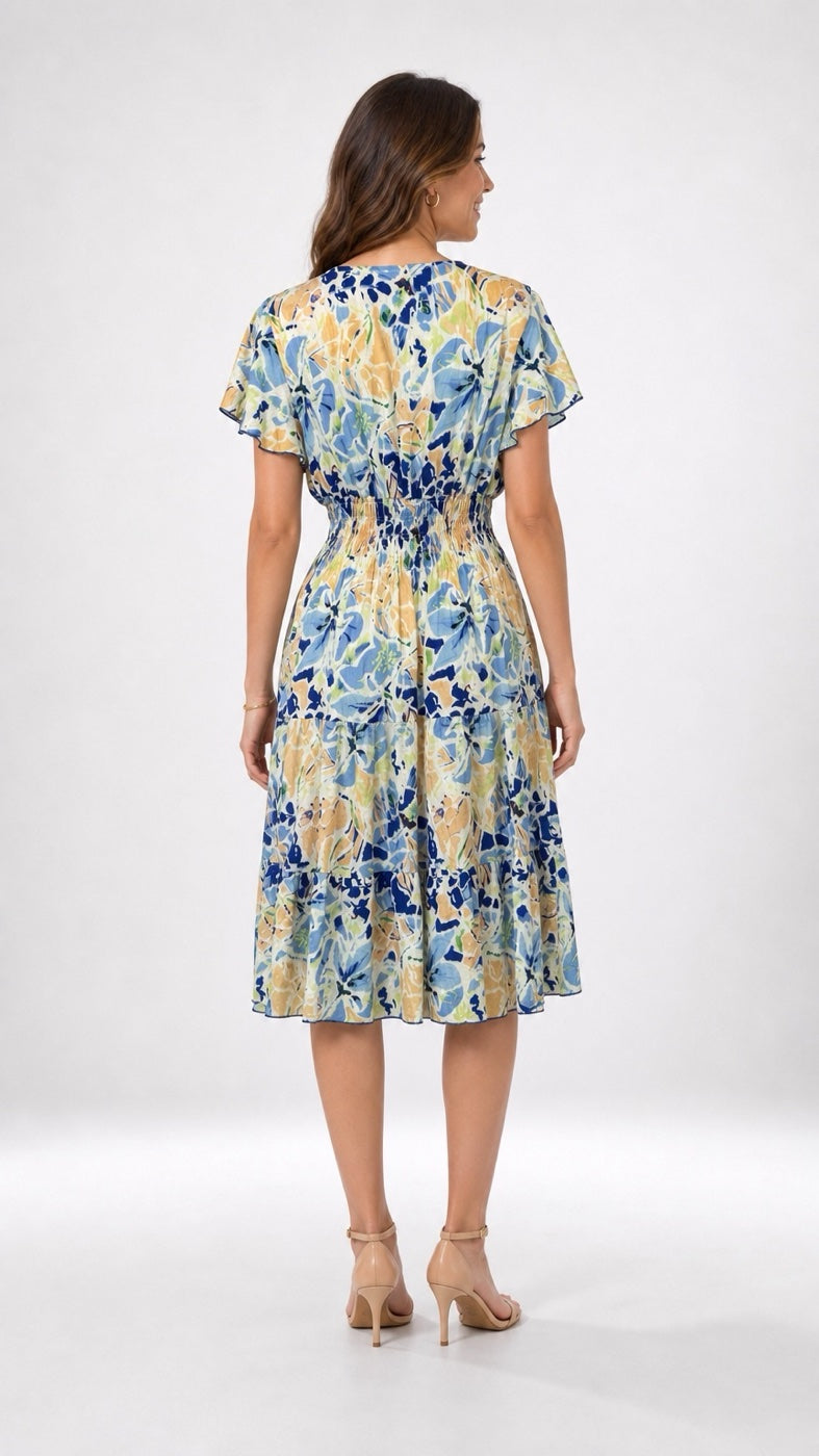 Floral Print Midi Dress with Flutter Sleeves - Mixed Pack (2)