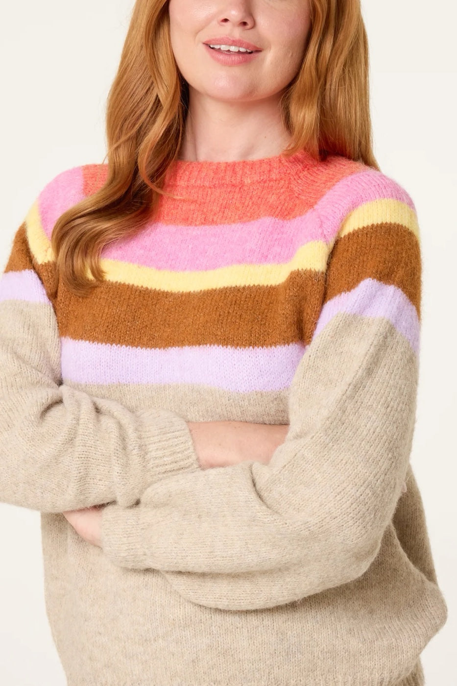 Colourful Stripe Knit Jumper - Beige (2)