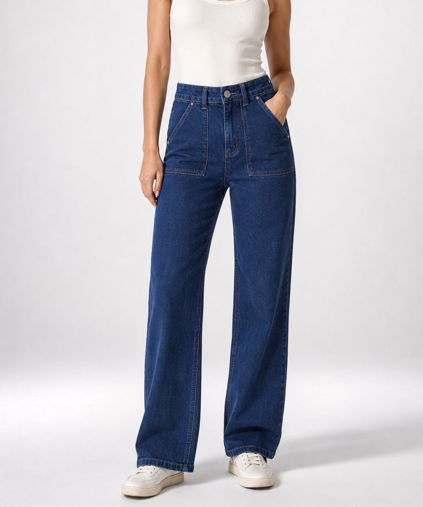 Wide Leg Utility Jeans - Indigo