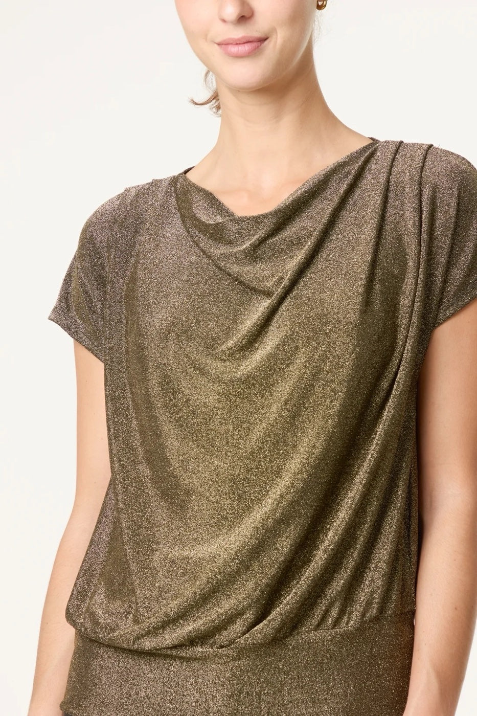 Shimmer Cowl Neck Top - Gold