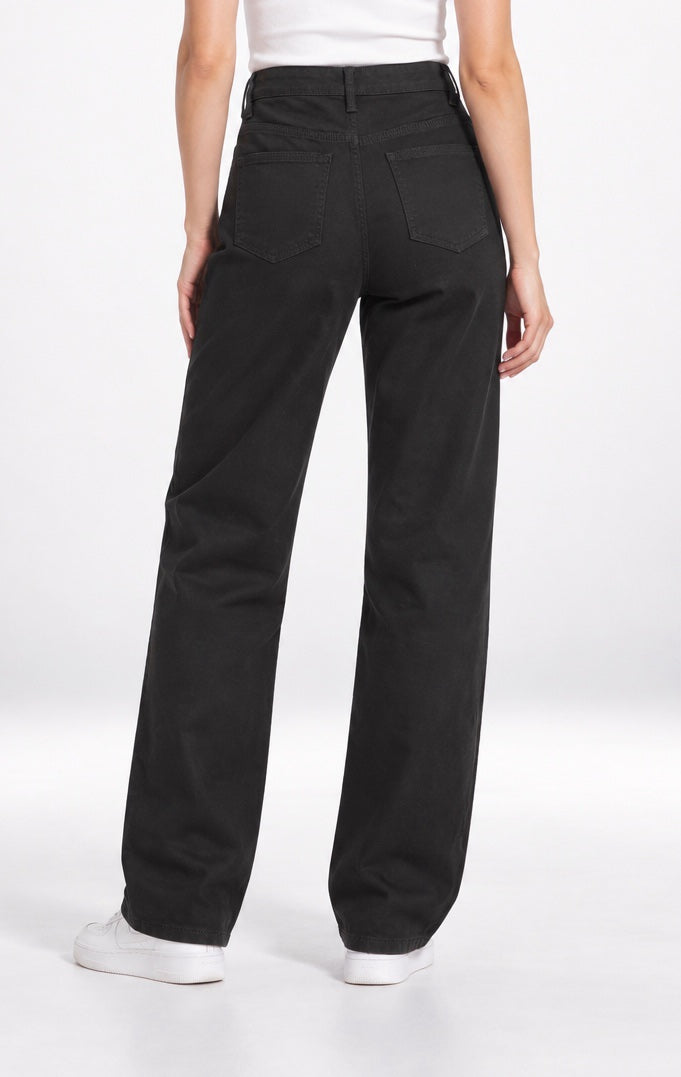 High Rise Wide Leg Utility Jeans - Black (2)