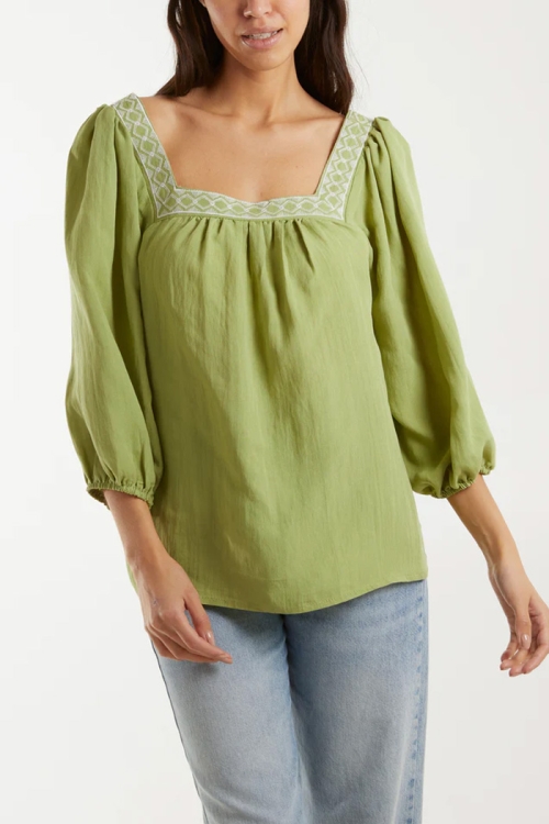 Square Neck Embroidered Top