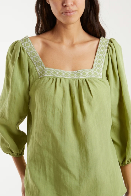 Square Neck Embroidered Top