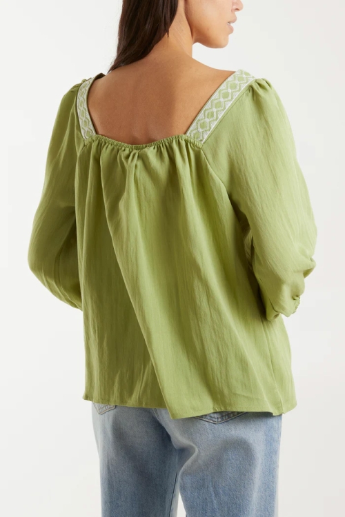 Square Neck Embroidered Top