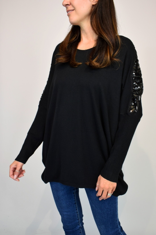 Embellished Shoulder Relaxed Fit Jumper