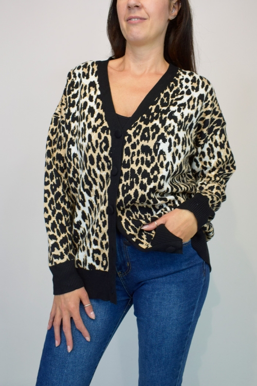 Button Front Animal Batwing Cardigan 