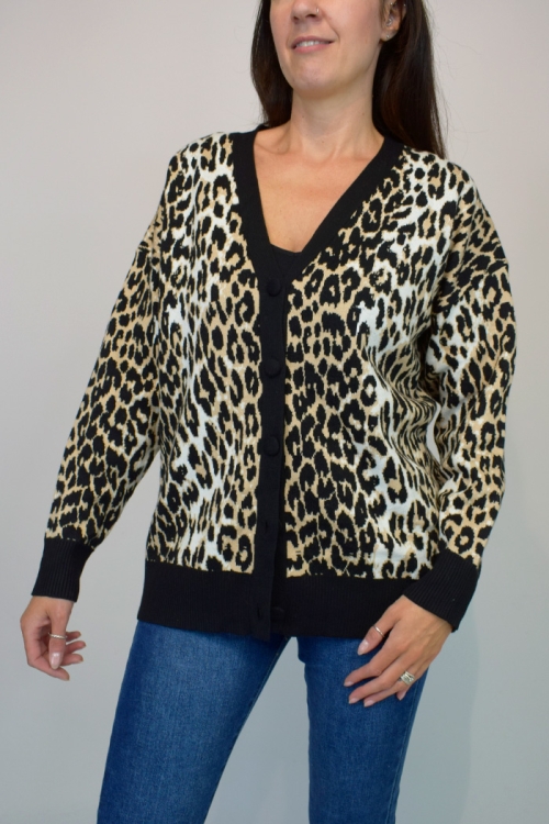 Button Front Animal Batwing Cardigan 