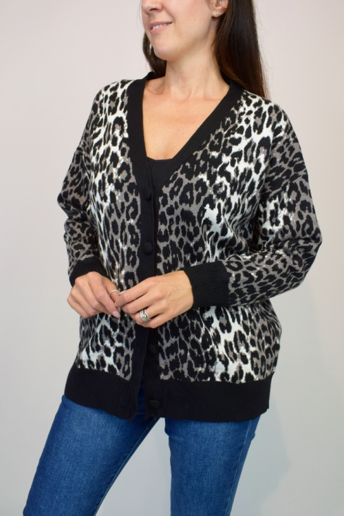 Button Front Animal Batwing Cardigan 