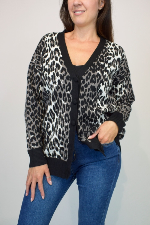 Button Front Animal Batwing Cardigan 