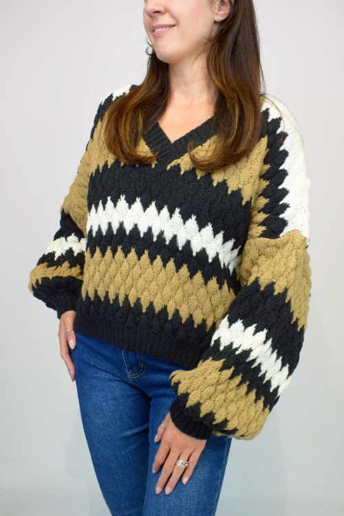 Chunky Knit Contrast Batwing Jumper