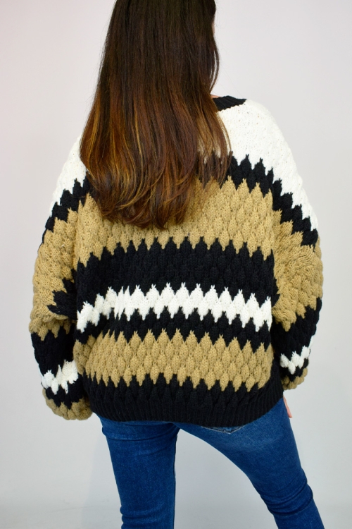 Chunky Knit Contrast Batwing Jumper