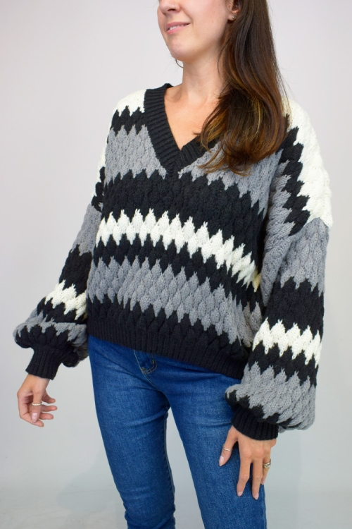 Chunky Knit Contrast Batwing Jumper