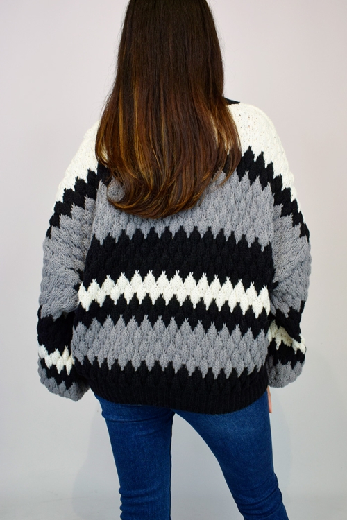 Chunky Knit Contrast Batwing Jumper