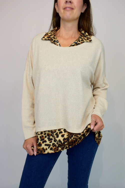 Animal Blouse Lined Knit Top