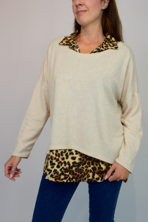 Animal Blouse Lined Knit Top