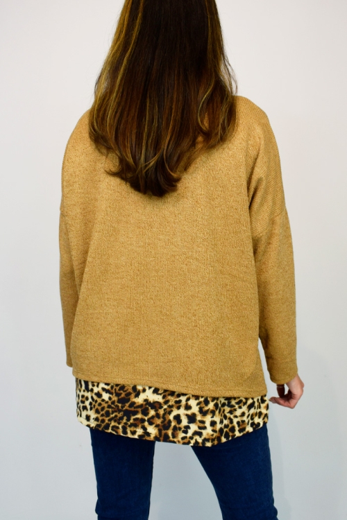 Animal Blouse Lined Knit Top