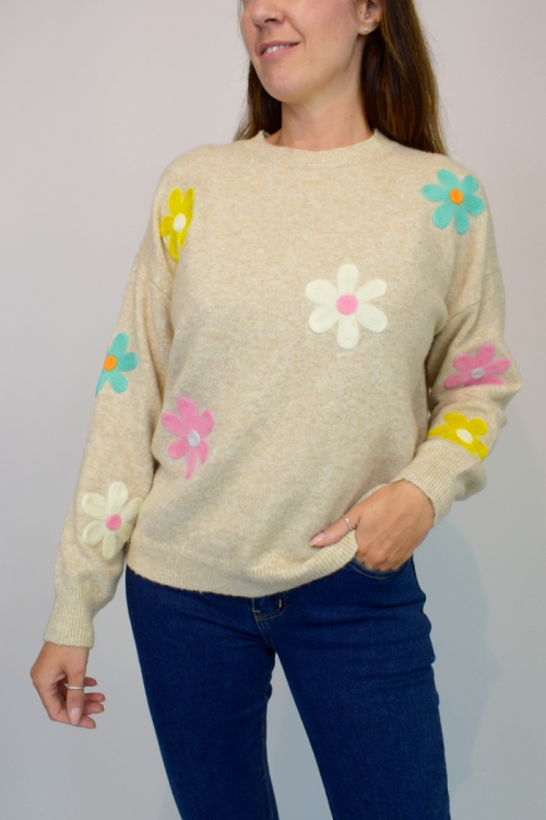 Crochet Flower Soft Knit Jumper