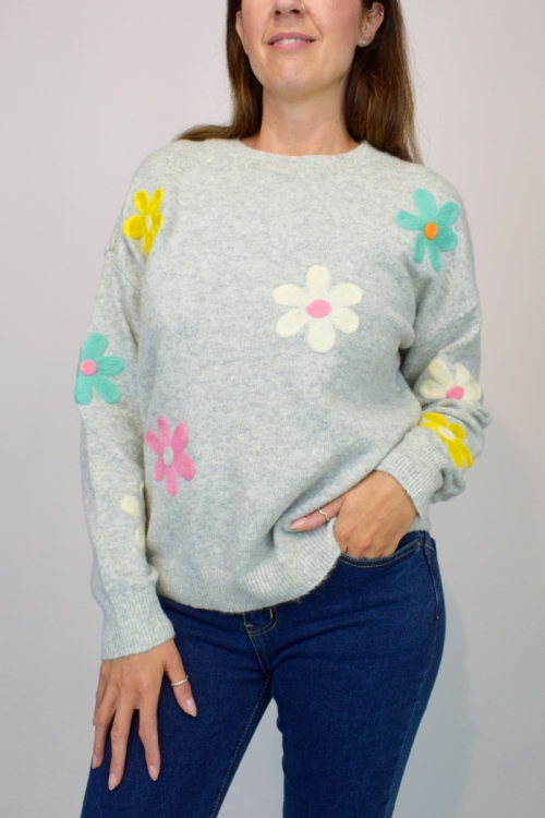 Crochet Flower Soft Knit Jumper