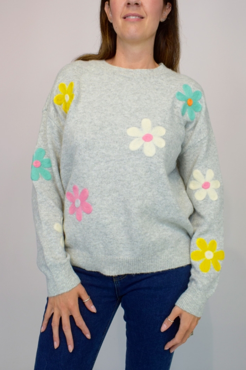 Crochet Flower Soft Knit Jumper