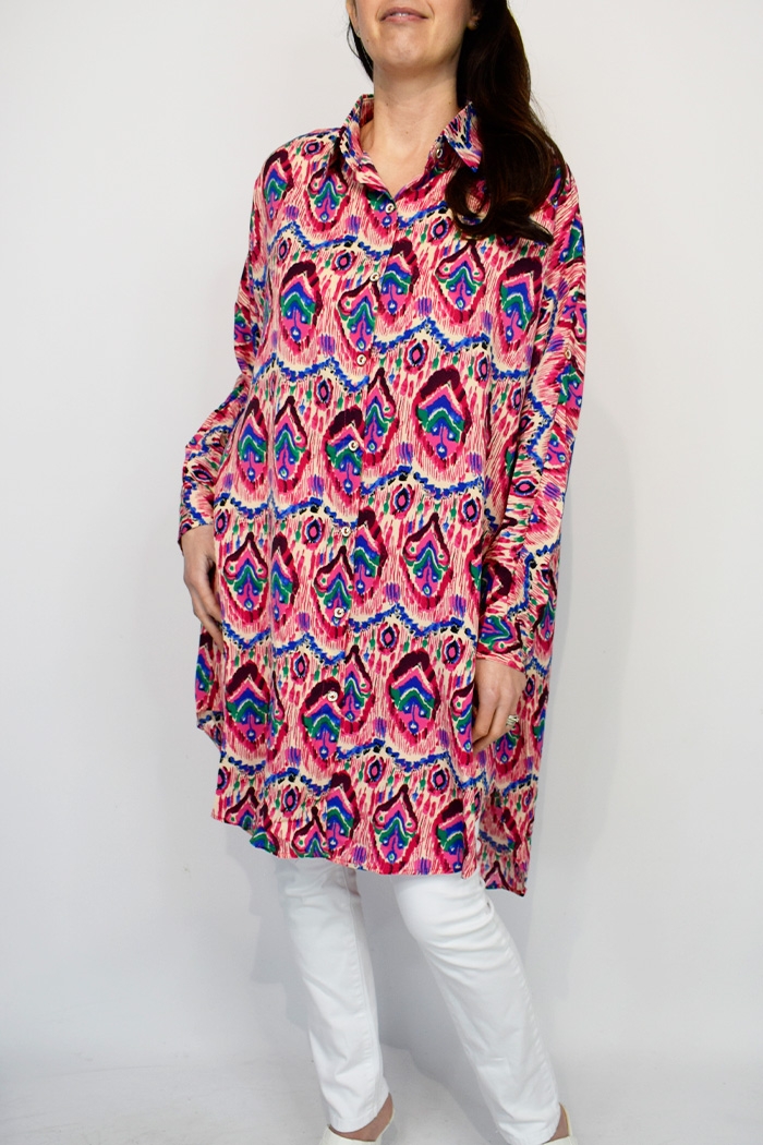 Aztec Print Oversized Shirt Dress