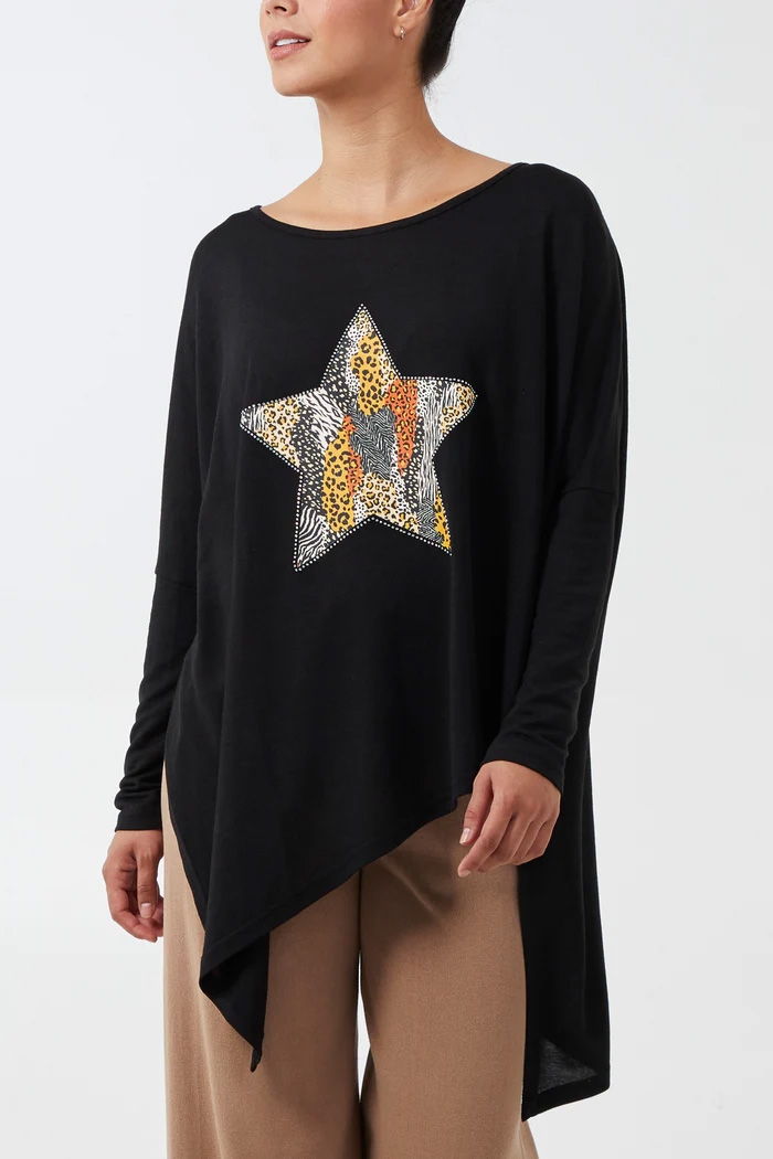 Animal Star Asymmetric Knit Top