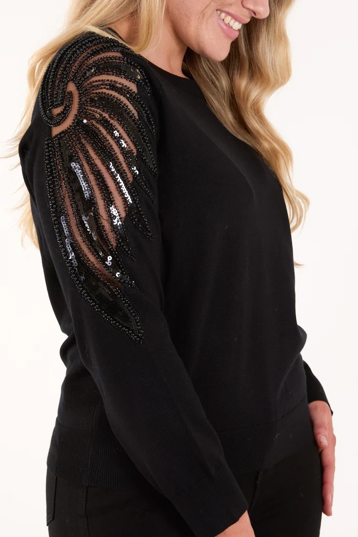 Leaf Embellished Sleeve Jumper