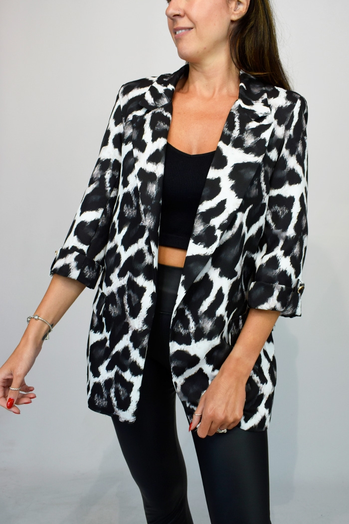 Abstract Animal Ruched Blazer