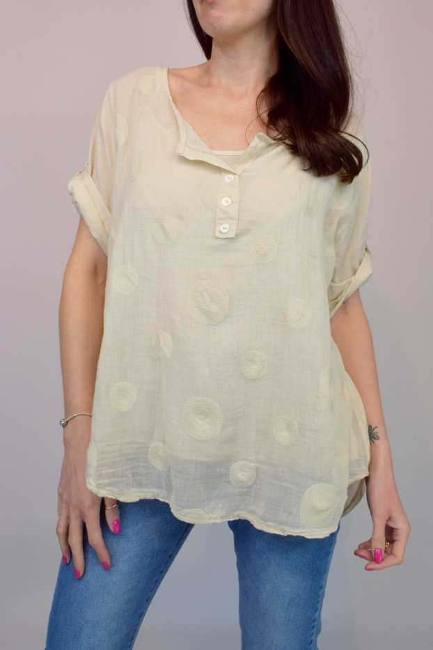 Disc Embroidered Italian Cotton Top
