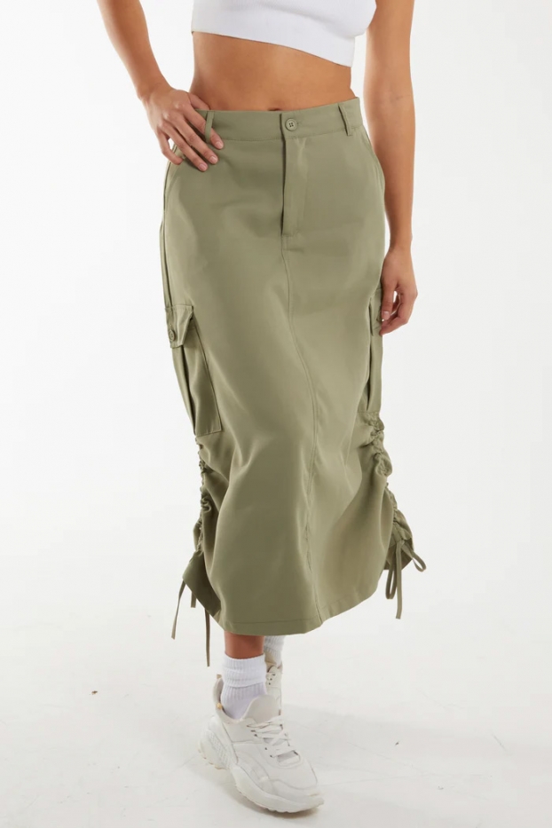 Drawstring Side Pocket Cargo Skirt 