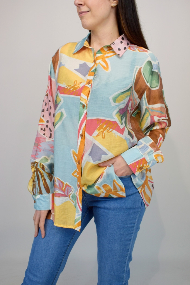 Abstract Flower Sheer Cotton Blouse