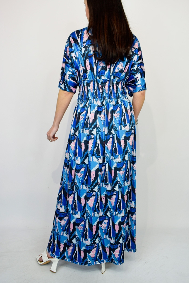 Colour Splash Angel Sleeve Elasticated Maxi Dress