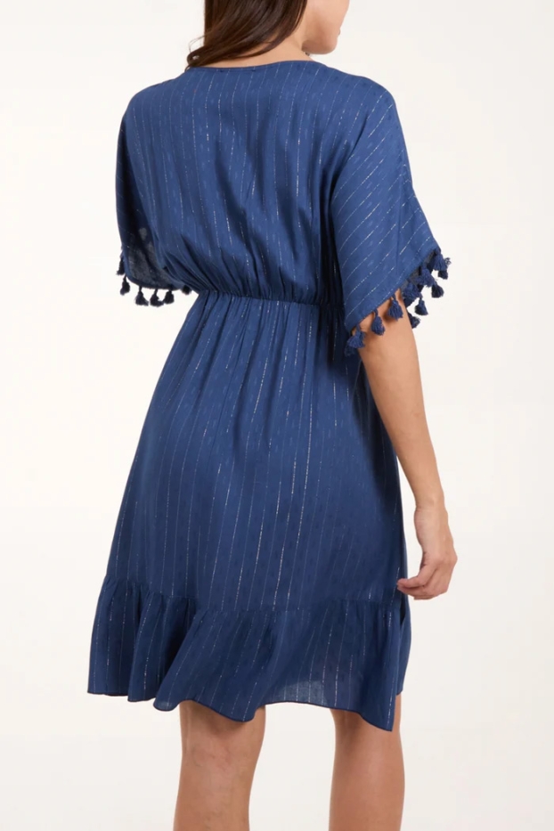 Tassel Embellished Tiered Midi Dress 