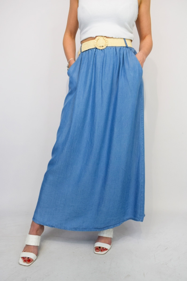 Belted Italian Denim Pocket Skirt