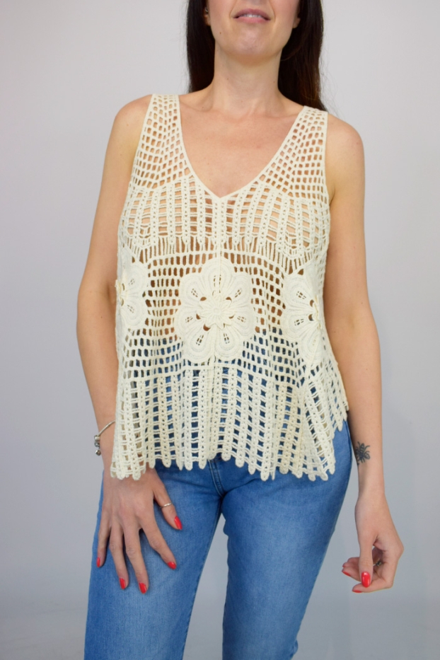 Floral Design Crochet Net Top