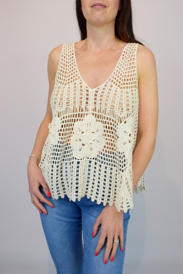 Floral Design Crochet Net Top