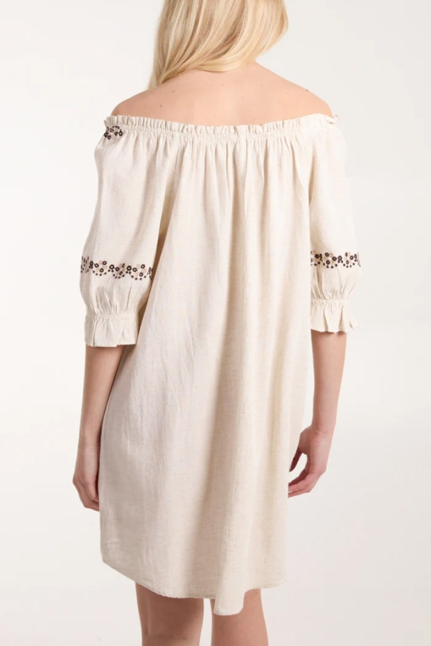 Embroidered Tassel Front Tunic Dress