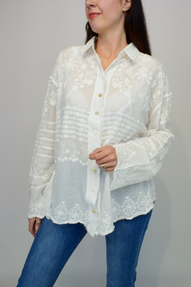 Floral Embroidered Oversized Italian Shirt 